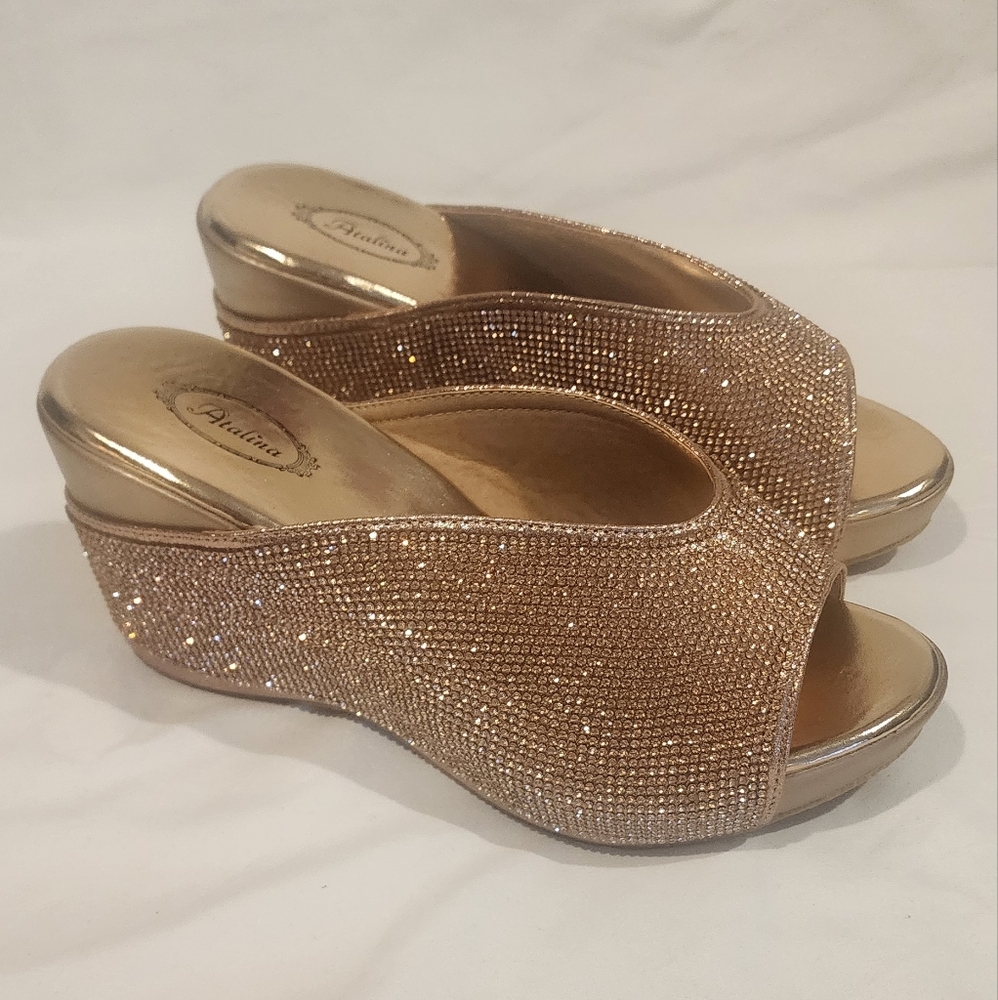 Champagne gold rhinestone slip on Platform heels